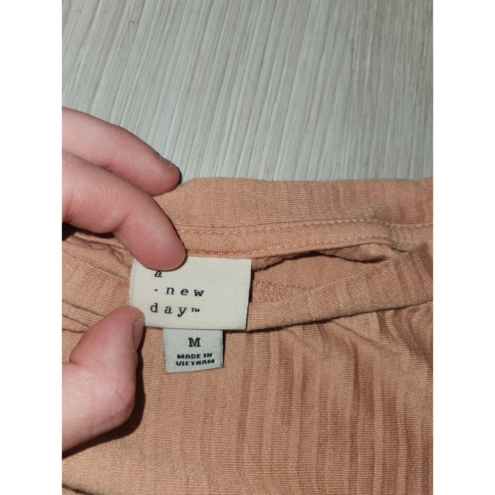 A New day Pleated Blouson Short Sleeve Top Mauve‎ Pink Dolman Crew Neck Size M - Picture 9 of 10